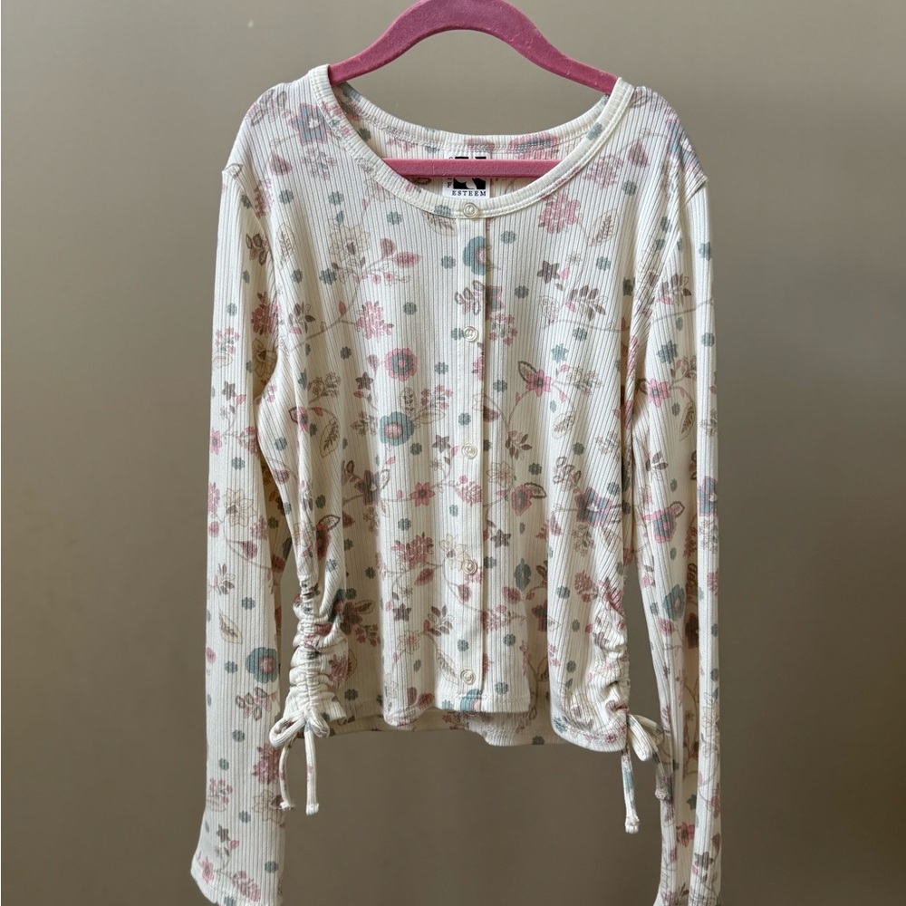 Self Esteem Floral Ribbed Long Sleeve Top